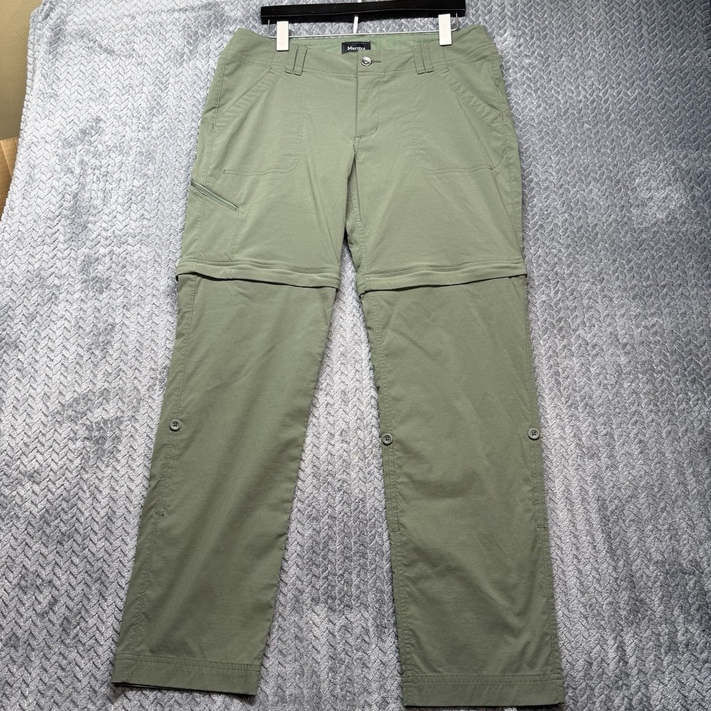 Marmot Convertible Hiking Pants Capri Women 12 (XL) Nylon Stretch Zip Off Green